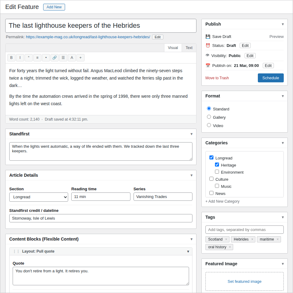 A cluttered WordPress-style admin edit screen with many stacked meta boxes