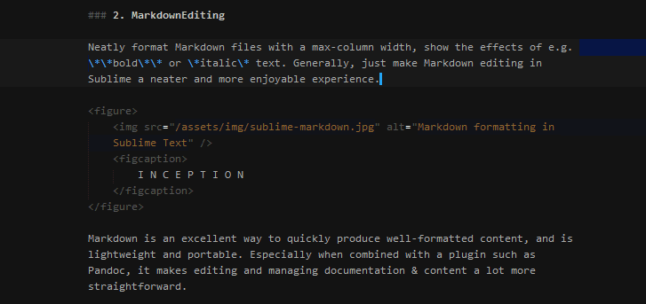 Animation of MarkdownEditing plugin enhancing a Markdown file in Sublime Text
