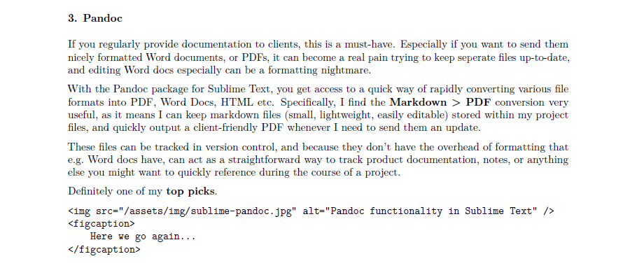 Visual of Pandoc conversion options in Sublime Text